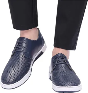 Shoes for Men Leather Formal Summer Style Men's Breathable Comfortable Business Lace Up Leisure Hollow Solid Leather Shoes Men's Mesh Sneakers Oxfords Lace-Up Lightweight