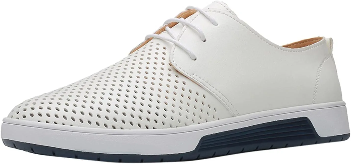 Shoes for Men Leather Formal Summer Style Men's Breathable Comfortable Business Lace Up Leisure Hollow Solid Leather Shoes Men's Mesh Sneakers Oxfords Lace-Up Lightweight