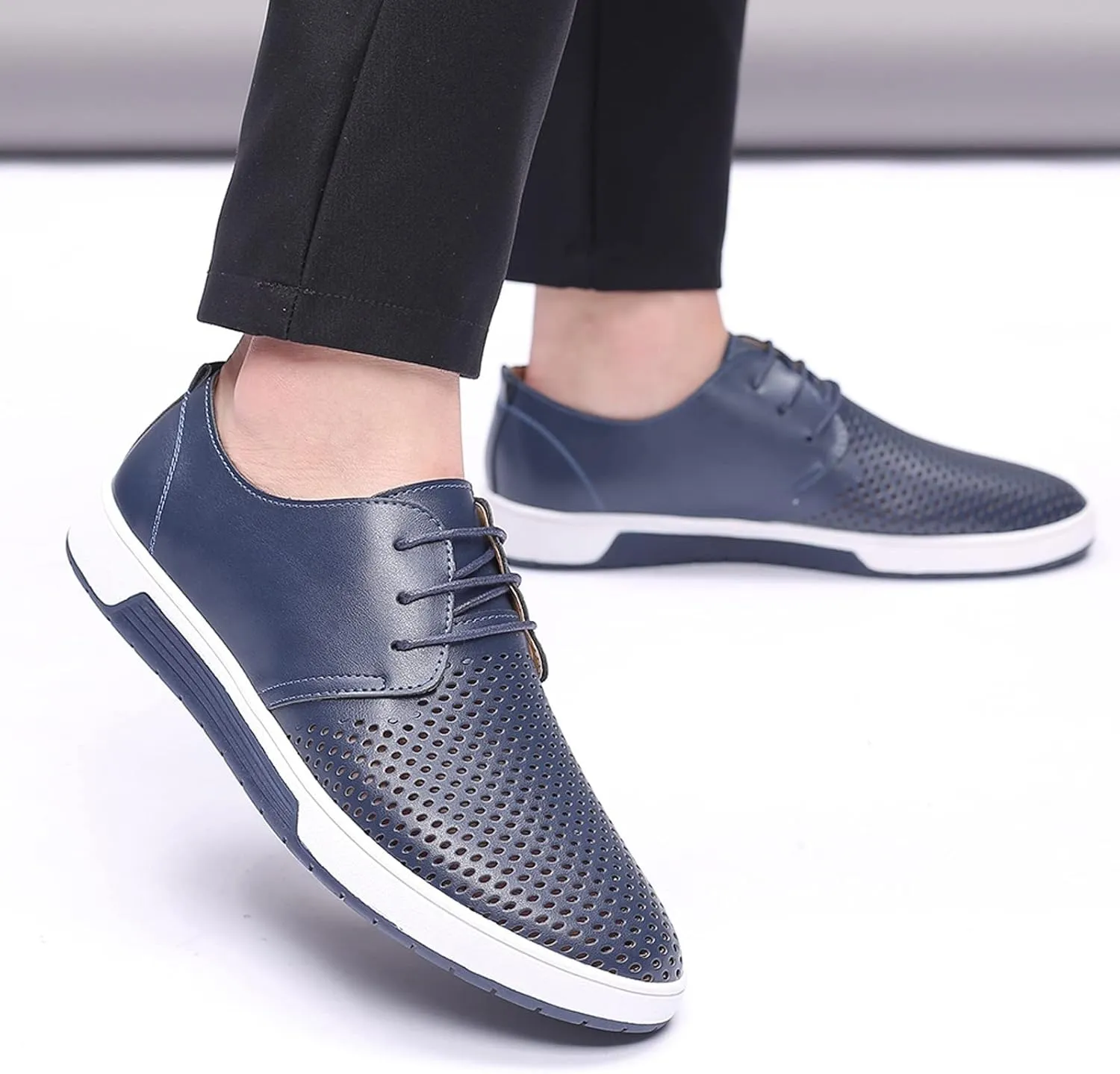 Shoes for Men Leather Formal Summer Style Men's Breathable Comfortable Business Lace Up Leisure Hollow Solid Leather Shoes Men's Mesh Sneakers Oxfords Lace-Up Lightweight