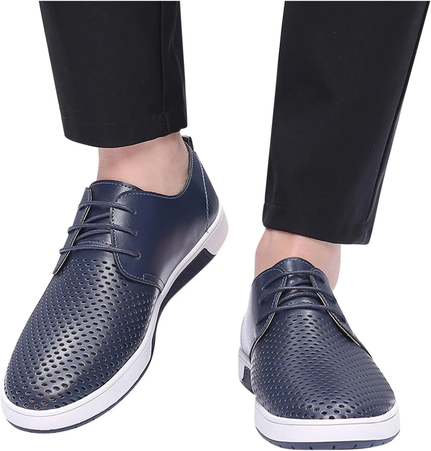 Shoes for Men Leather Formal Summer Style Men's Breathable Comfortable Business Lace Up Leisure Hollow Solid Leather Shoes Men's Mesh Sneakers Oxfords Lace-Up Lightweight