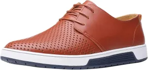 Shoes for Men Leather Formal Summer Style Men's Breathable Comfortable Business Lace Up Leisure Hollow Solid Leather Shoes Men's Mesh Sneakers Oxfords Lace-Up Lightweight