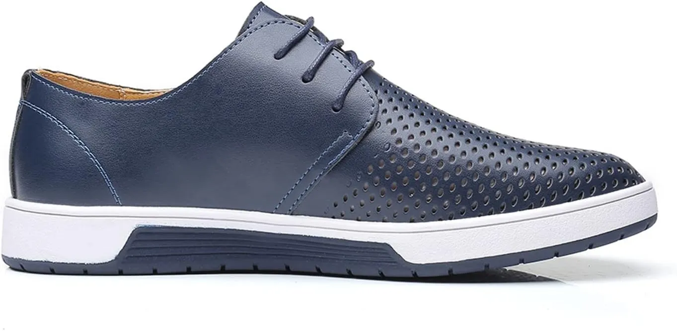 Shoes for Men Leather Formal Summer Style Men's Breathable Comfortable Business Lace Up Leisure Hollow Solid Leather Shoes Men's Mesh Sneakers Oxfords Lace-Up Lightweight