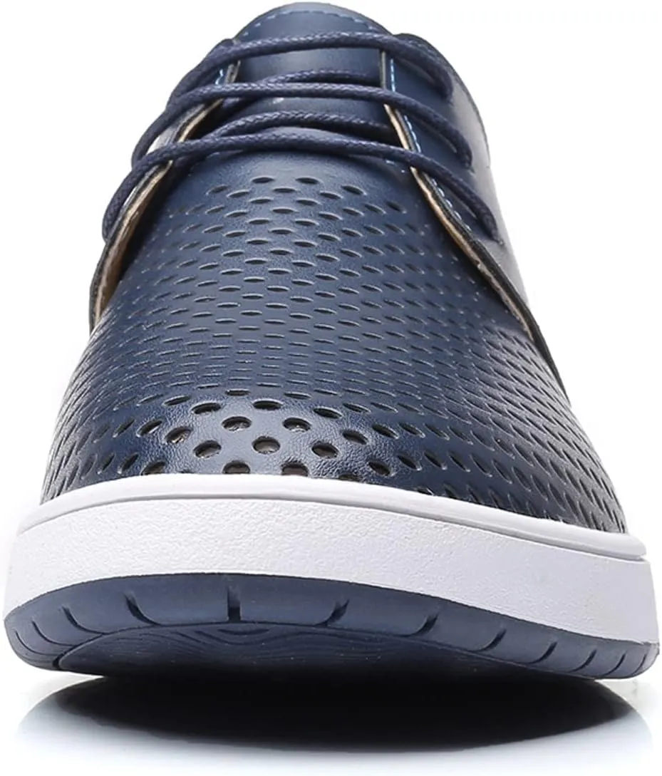 Shoes for Men Leather Formal Summer Style Men's Breathable Comfortable Business Lace Up Leisure Hollow Solid Leather Shoes Men's Mesh Sneakers Oxfords Lace-Up Lightweight