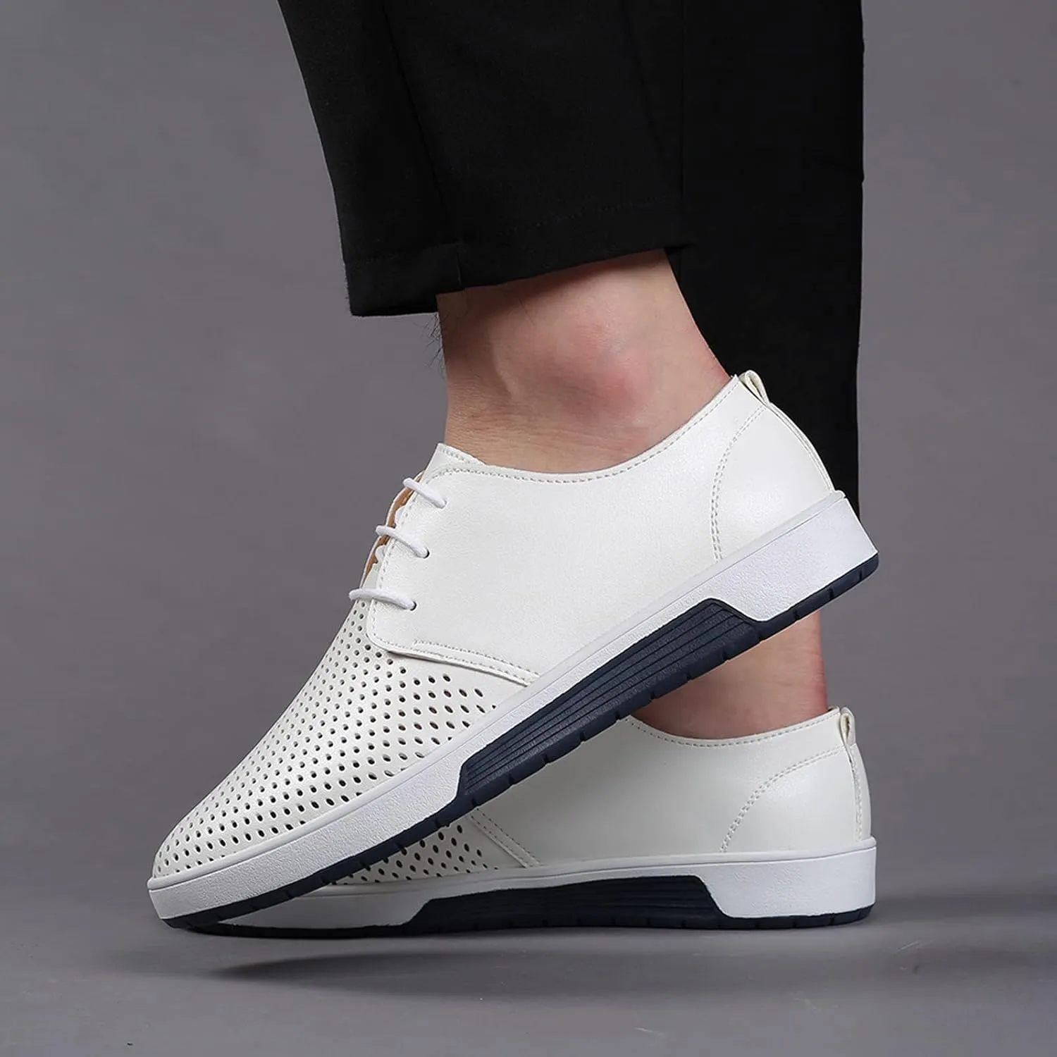 Shoes for Men Leather Formal Summer Style Men's Breathable Comfortable Business Lace Up Leisure Hollow Solid Leather Shoes Men's Mesh Sneakers Oxfords Lace-Up Lightweight