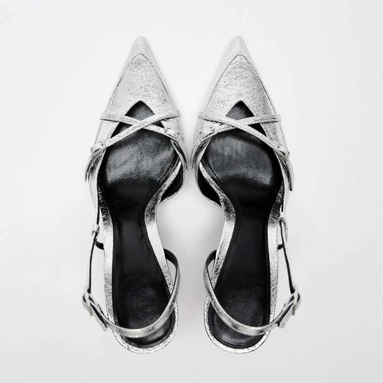 Slingback Heels for Women Closed Pointed Toe Kitten Dress Pumps with Buckle Straps Stiletto Work High Heels Denim Heeled Sandal