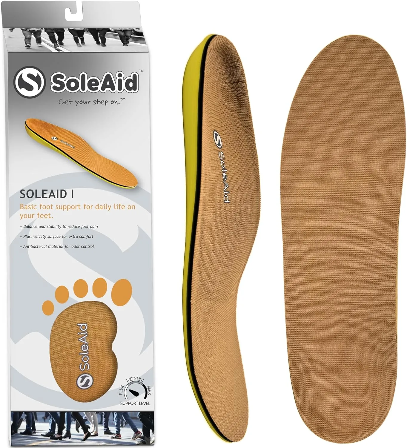 SoleAid I Performance Insole, Neutral Height Semi-Flex Arch Support Orthotic for Plantar Fasciitis Relief, Shock Absorbing, Anti-Fatigue, All Day Comfort Shoe Insert (Women 10-10.5 / Men 8-8.5)