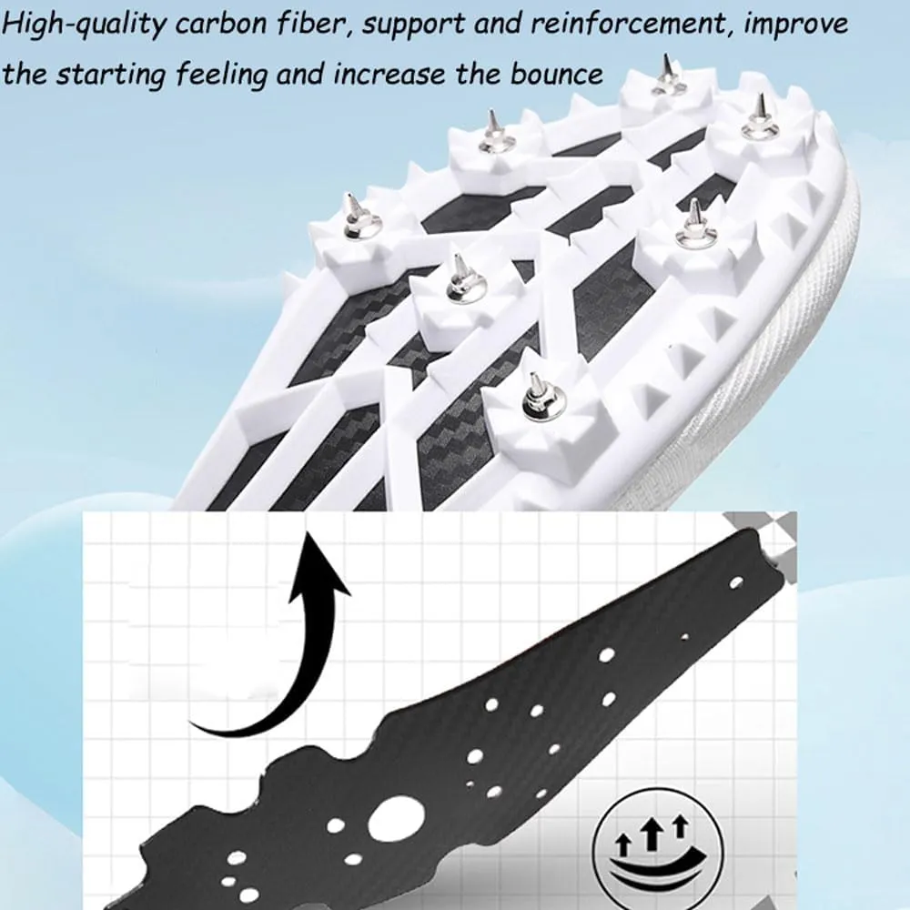 Sprint Spikes Shoes Carbon Plate Cushioning Athletic Shoes 7 Nails Mesh Breathable Anti-Slip Running Trainers Lightweight Unisex for Women Men, Track & Field, Racing, Long Jump, 35-44 EU