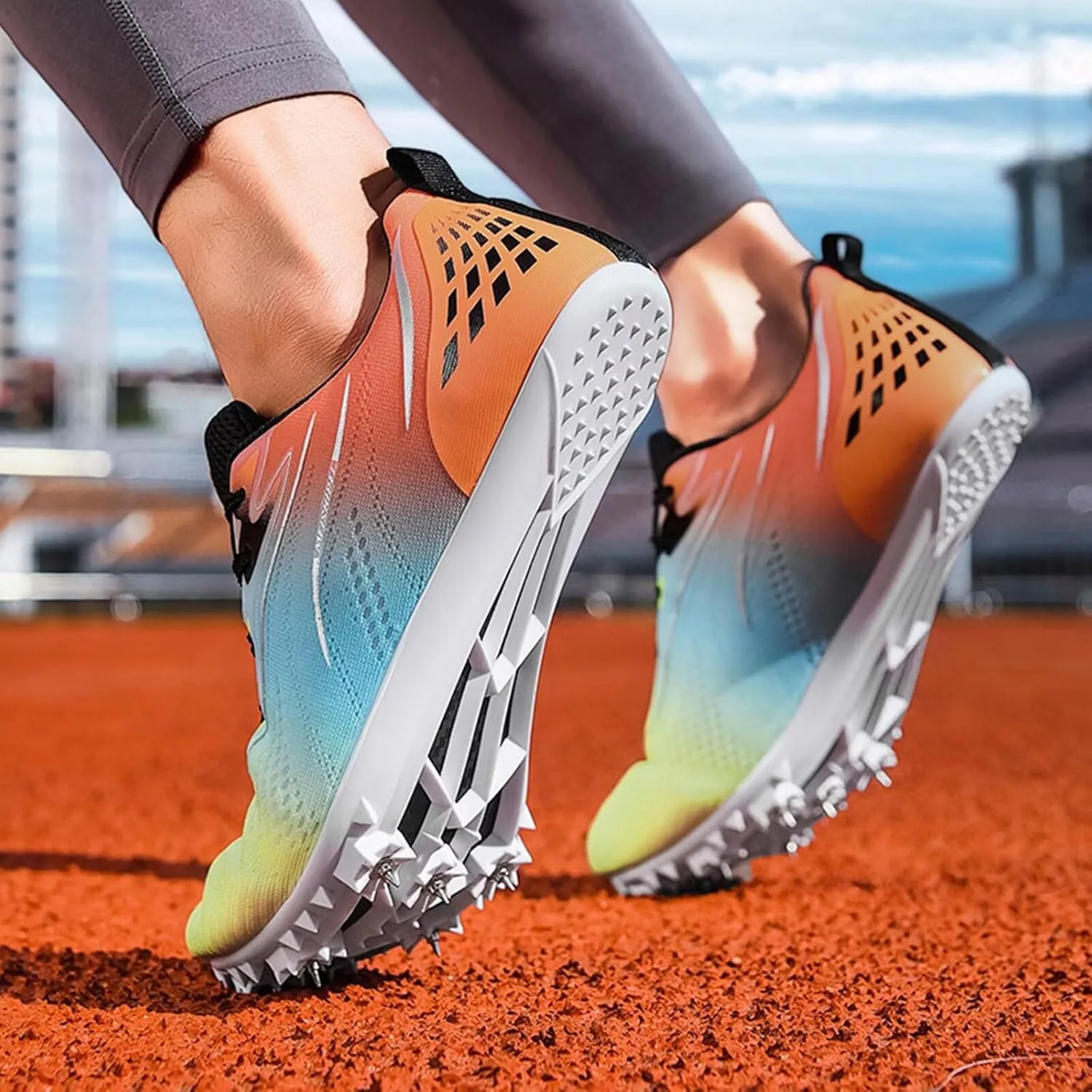 Sprint Track and Field Nail Shoes for Men Women Youth Kids Professional 8 Spikes Training Racing Teenagers Sneakers Breathable Racing Jumping Sprint Running Athletic Shoes