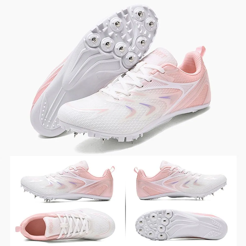 Teen Adult Sprint Spikes Shoes Athletic Spikes Shoes 8 Nails Breathable anti-slip Running Trainers Mesh Lightweight Buffer Unisex for Men, Track & Field, Racing Integrated Balancing Technique,35-44 EU