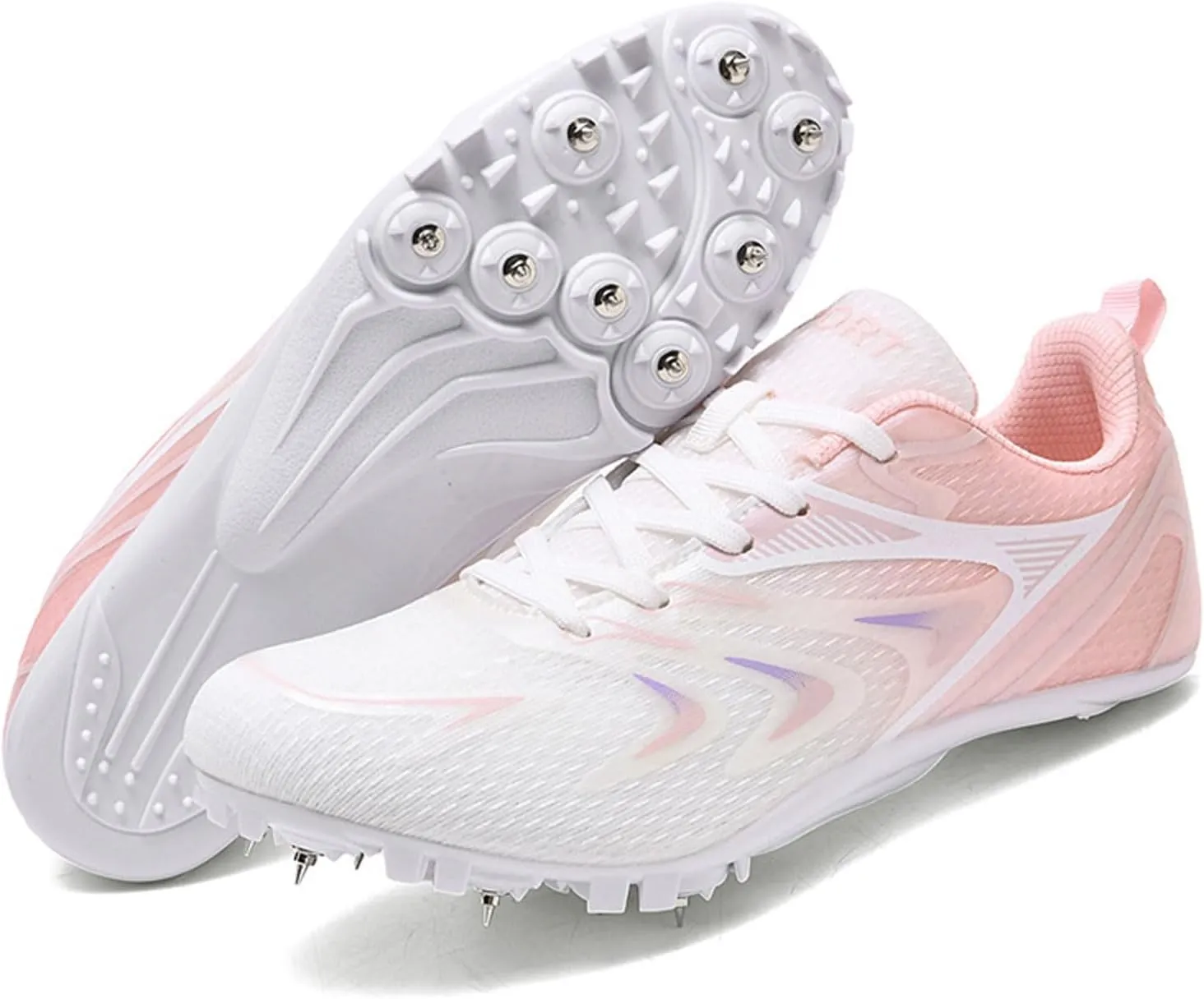 Teen Adult Sprint Spikes Shoes Athletic Spikes Shoes 8 Nails Breathable anti-slip Running Trainers Mesh Lightweight Buffer Unisex for Men, Track & Field, Racing Integrated Balancing Technique,35-44 EU