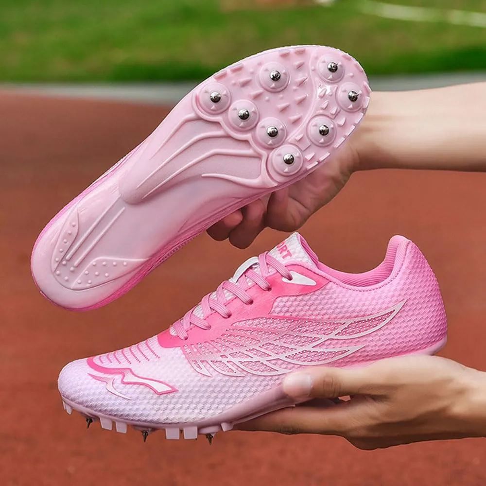Teen Adult Sprint Spikes Shoes Athletic Spikes Shoes 8 Nails Breathable anti-slip Running Trainers Mesh Lightweight Buffer Unisex for Men, Track & Field, Racing Integrated Balancing Technique,35-45 EU