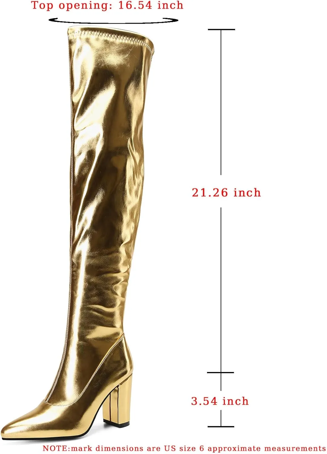 Thigh High Boots for Women Metallic Chunky Heels Over The Knee Boots Block Heeled Concert Disco Long Tall Boots