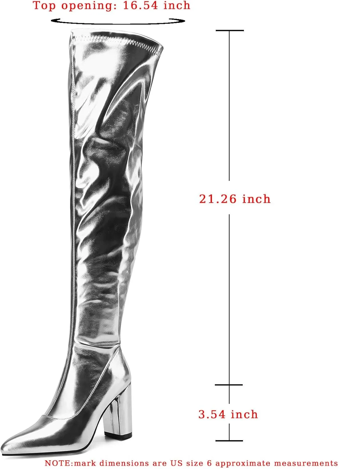 Thigh High Boots for Women Metallic Chunky Heels Over The Knee Boots Block Heeled Concert Disco Long Tall Boots