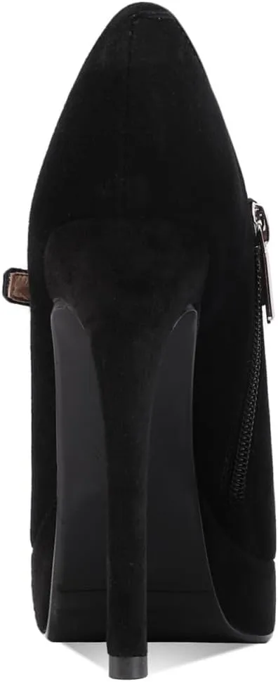 TinaCus Women's Pointed Toe Handmade Side Zipper Platform Stiletto High Heels Suede Leather Pumps Shoes