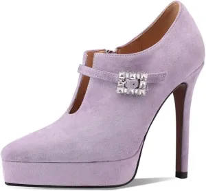 TinaCus Women's Pointed Toe Handmade Side Zipper Platform Stiletto High Heels Suede Leather Pumps Shoes
