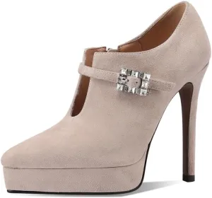 TinaCus Women's Pointed Toe Handmade Side Zipper Platform Stiletto High Heels Suede Leather Pumps Shoes