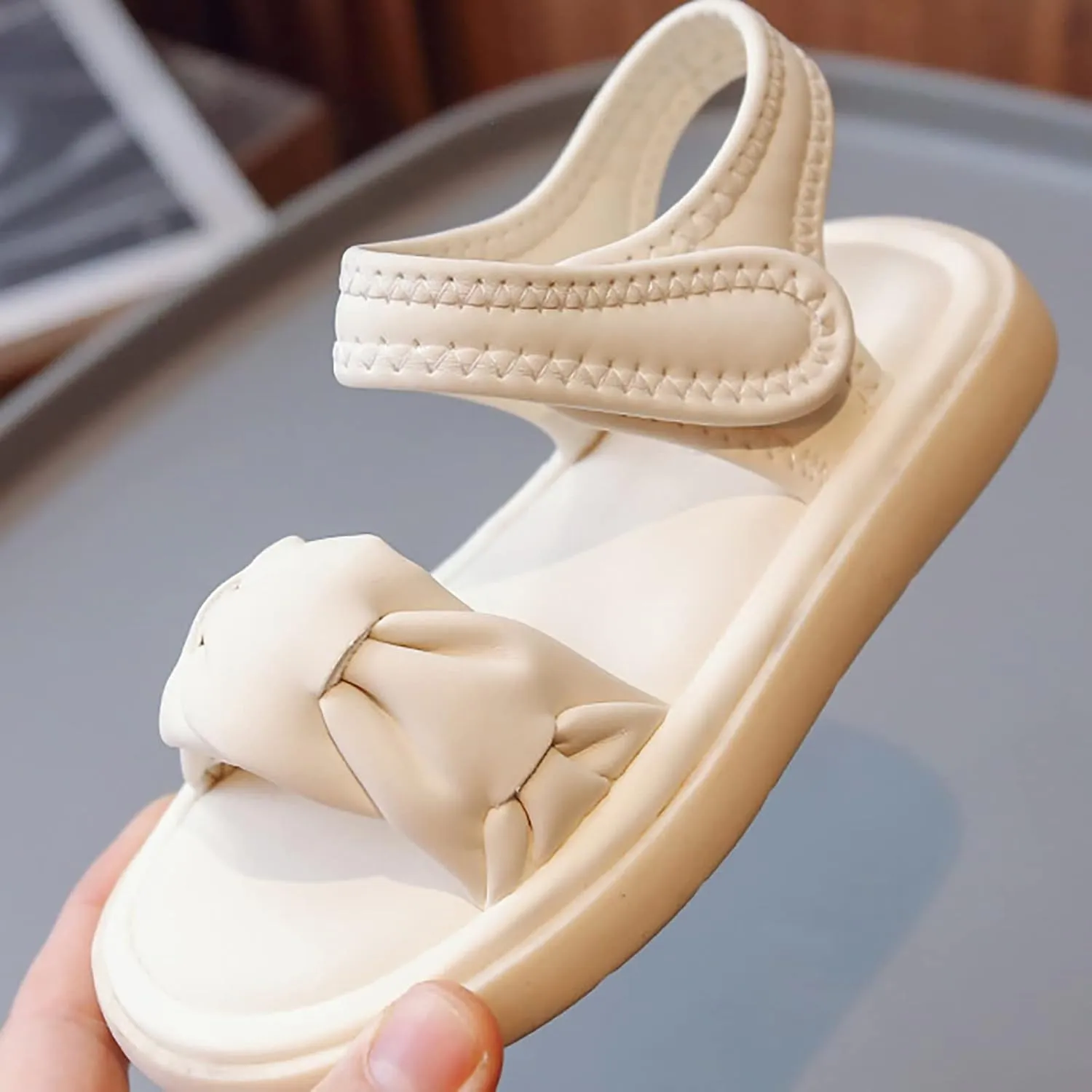 Toddler Kids Girl Flat Sandal Soft Soled Non Slip Solid Children Open Toe Hook & Loop Beach Casual Flip Flop