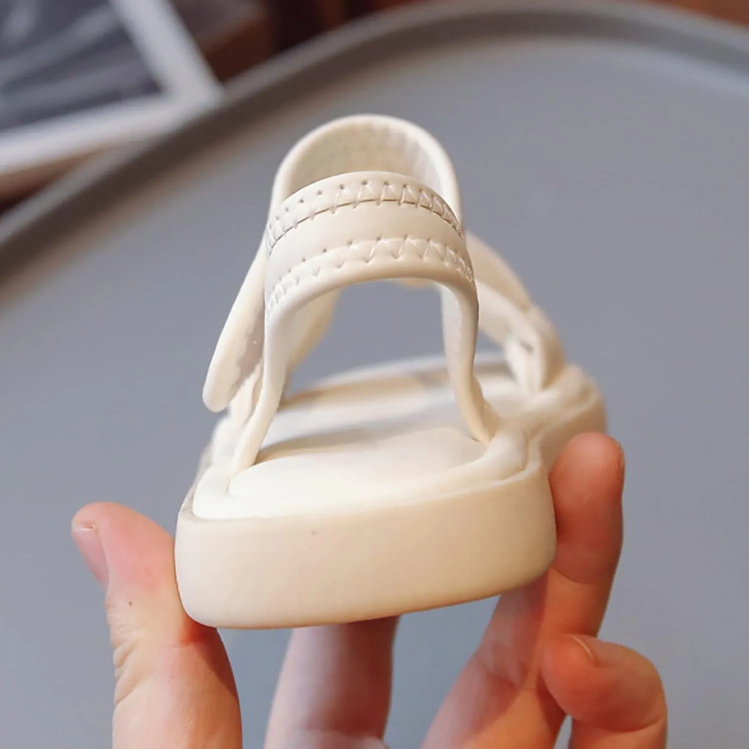 Toddler Kids Girl Flat Sandal Soft Soled Non Slip Solid Children Open Toe Hook & Loop Beach Casual Flip Flop