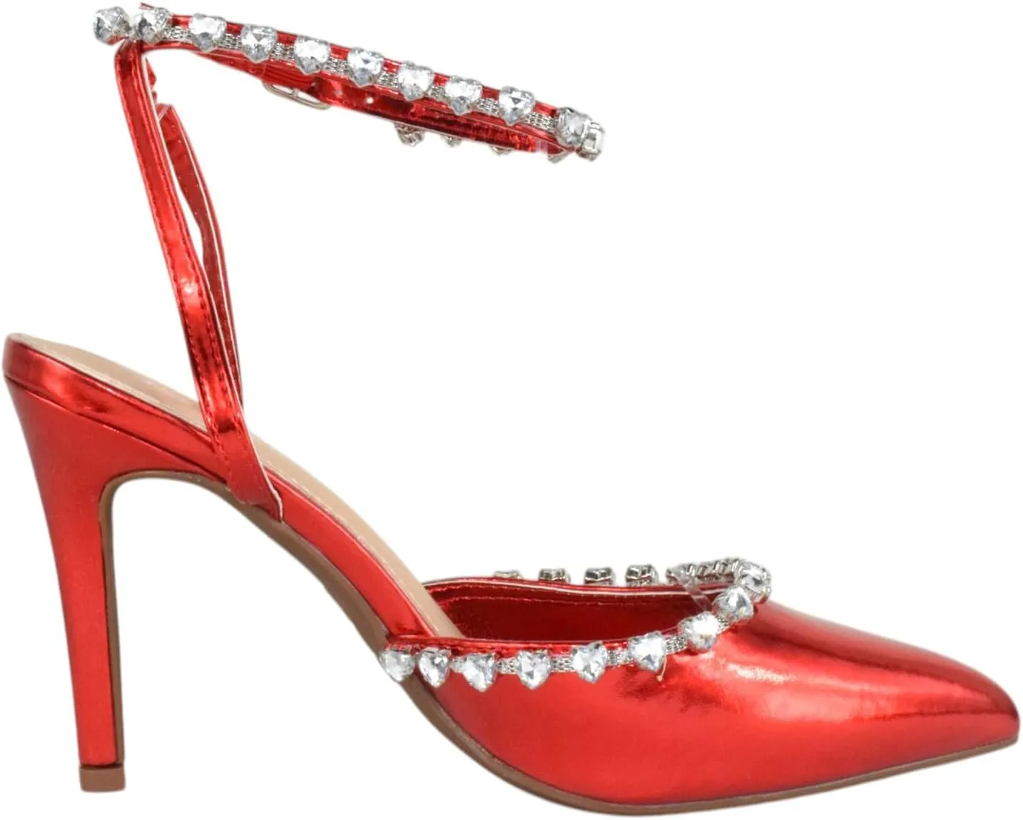 TOP Moda Shoes Women Stiletto High Heels Pointed-Toe Ankle Strap Bling Rhinestone Parson