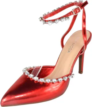 TOP Moda Shoes Women Stiletto High Heels Pointed-Toe Ankle Strap Bling Rhinestone Parson