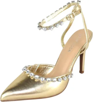 TOP Moda Shoes Women Stiletto High Heels Pointed-Toe Ankle Strap Bling Rhinestone Parson