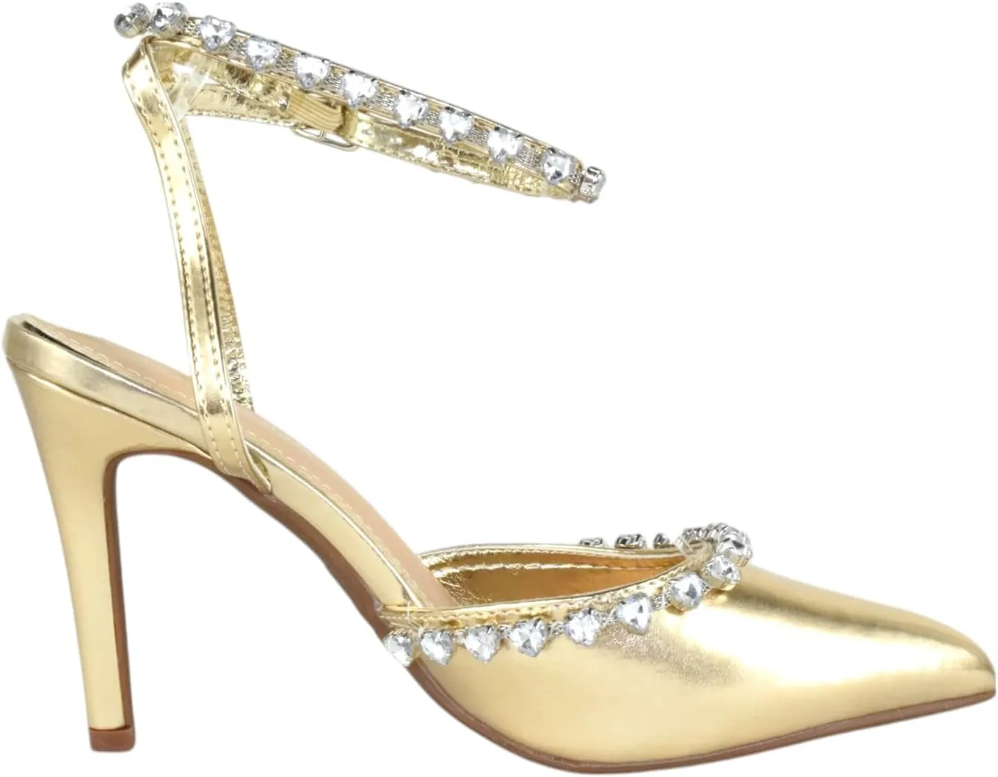 TOP Moda Shoes Women Stiletto High Heels Pointed-Toe Ankle Strap Bling Rhinestone Parson