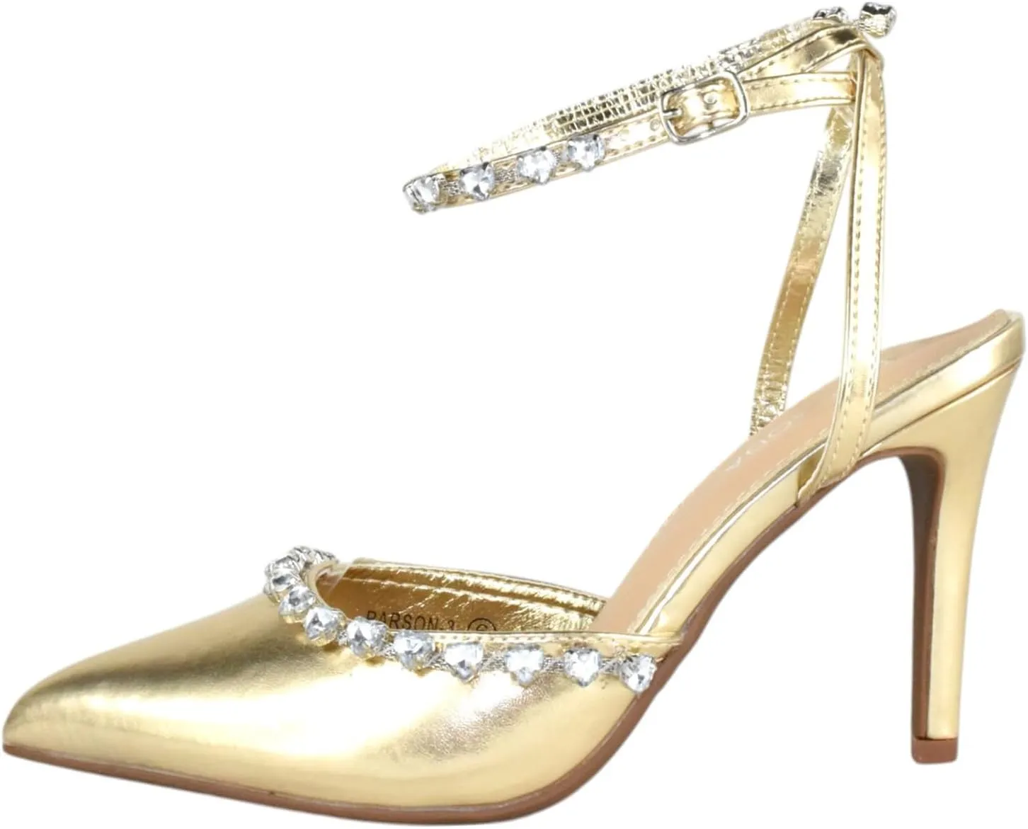 TOP Moda Shoes Women Stiletto High Heels Pointed-Toe Ankle Strap Bling Rhinestone Parson