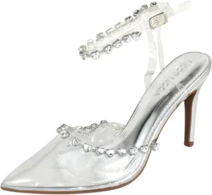 TOP Moda Shoes Women Stiletto High Heels Pointed-Toe Ankle Strap Bling Rhinestone Parson