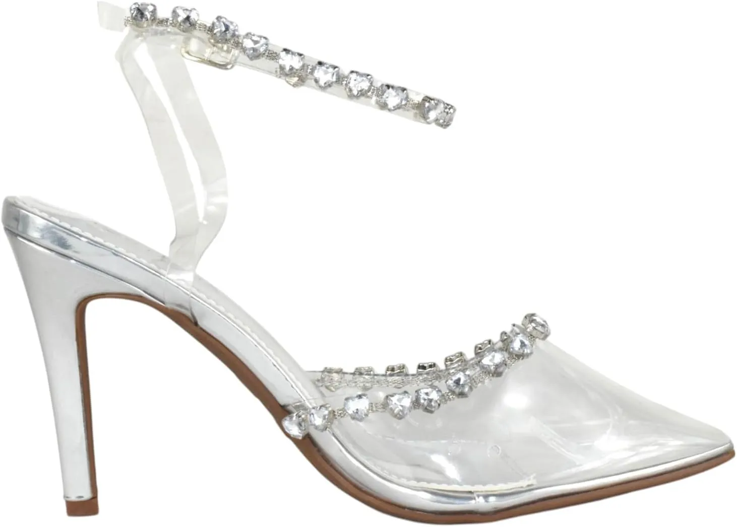 TOP Moda Shoes Women Stiletto High Heels Pointed-Toe Ankle Strap Bling Rhinestone Parson
