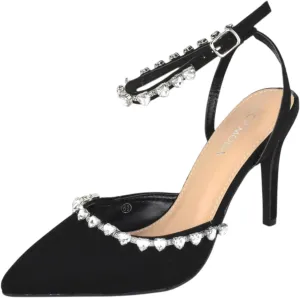 TOP Moda Shoes Women Stiletto High Heels Pointed-Toe Ankle Strap Bling Rhinestone Parson