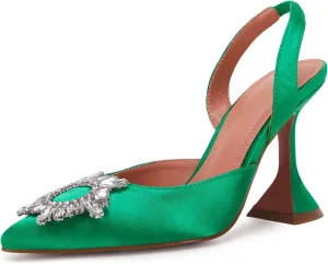 VETASTE Women's High Heel Crystal Slingback Pumps Pointed Toe Strappy Triangle Heeled Party Wedding Bride Pump Shoes