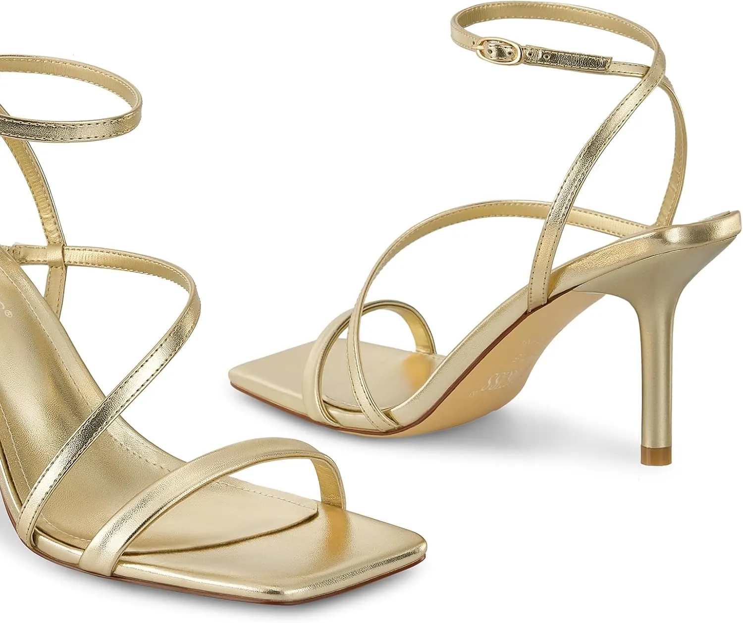 wetkiss Womens Sandals Square Toe Strappy Heels Ankle Strap Sexy Stiletto High Heel for Women Summer Dress Shoes Wedding