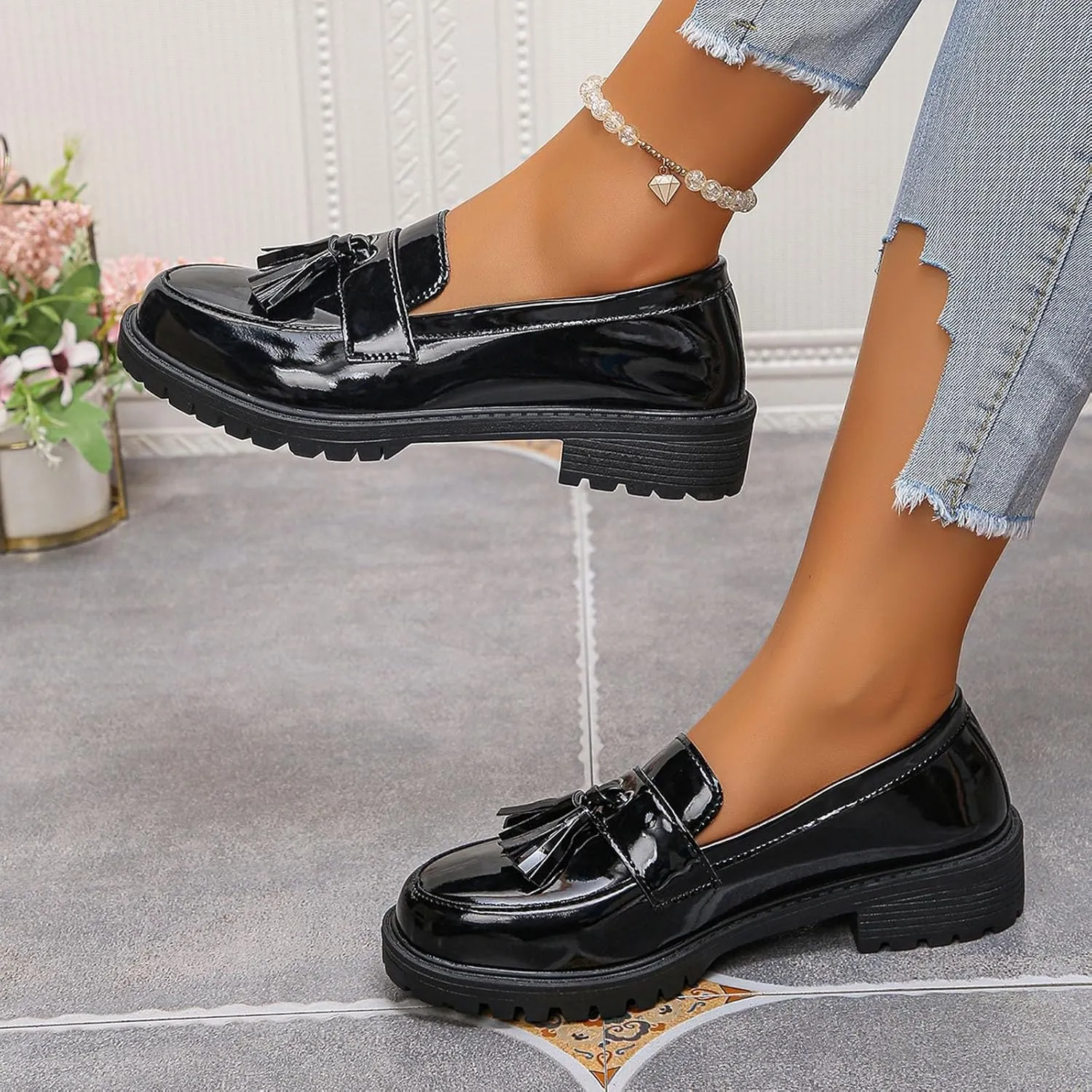 Women Slip On Shoes Chunky Penny Loafers Platform Business Shoes Comfy Work Shoes Fashion Casual Shoes