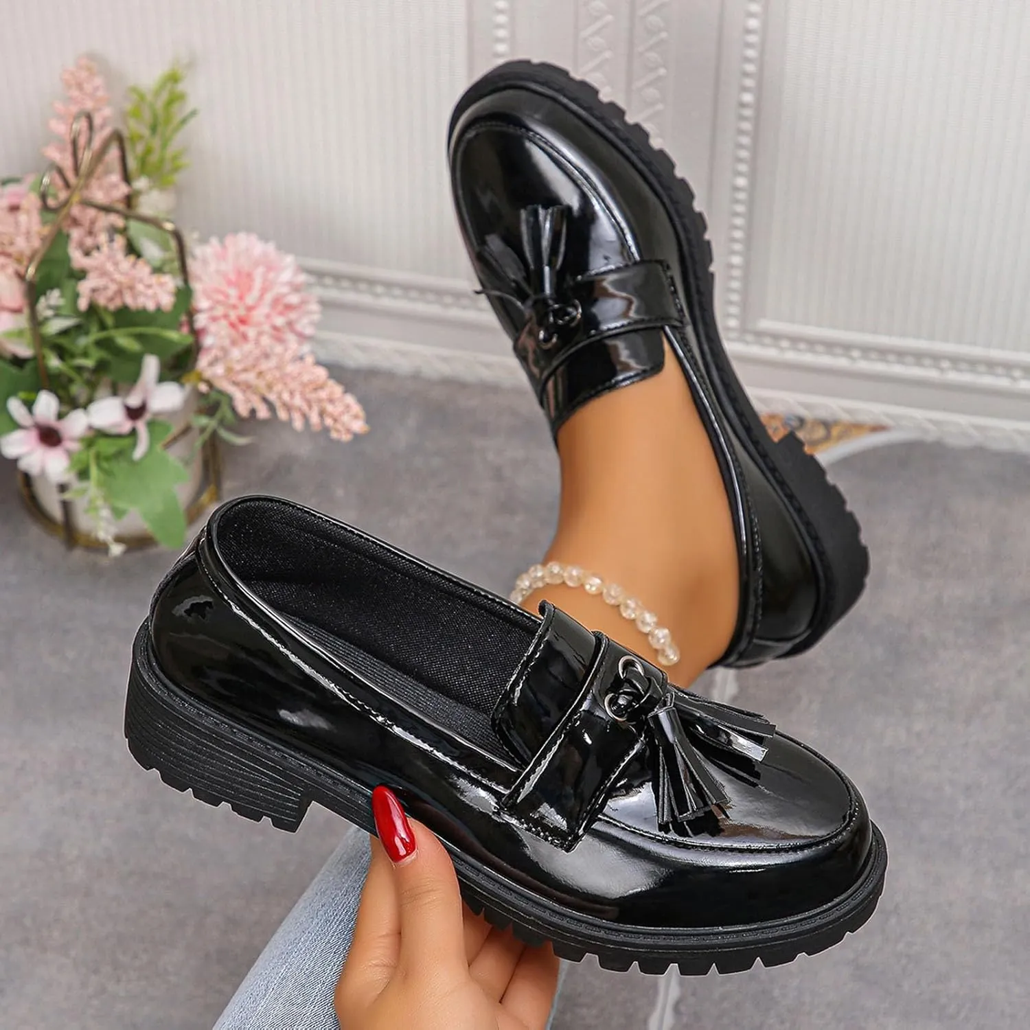 Women Slip On Shoes Chunky Penny Loafers Platform Business Shoes Comfy Work Shoes Fashion Casual Shoes
