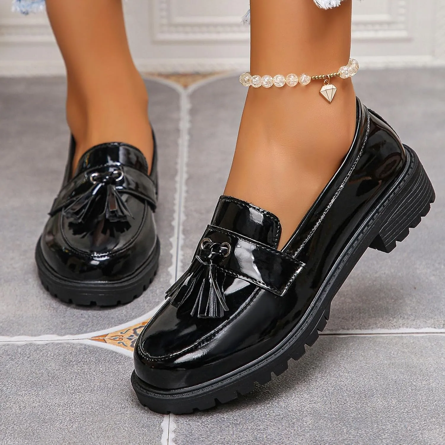 Women Slip On Shoes Chunky Penny Loafers Platform Business Shoes Comfy Work Shoes Fashion Casual Shoes
