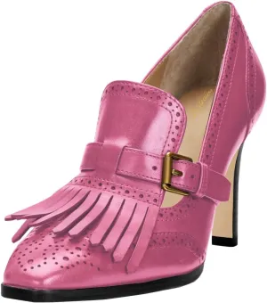 Women Vintage Chunky High Heel Fringed Loafers Pumps Closed Square Toe Slip On Oxford Shoes Wingtip 3 Inch Block Heels Matte Buckled Strap Work Loafer Office Ladies Dressy Formal 4-11 M US