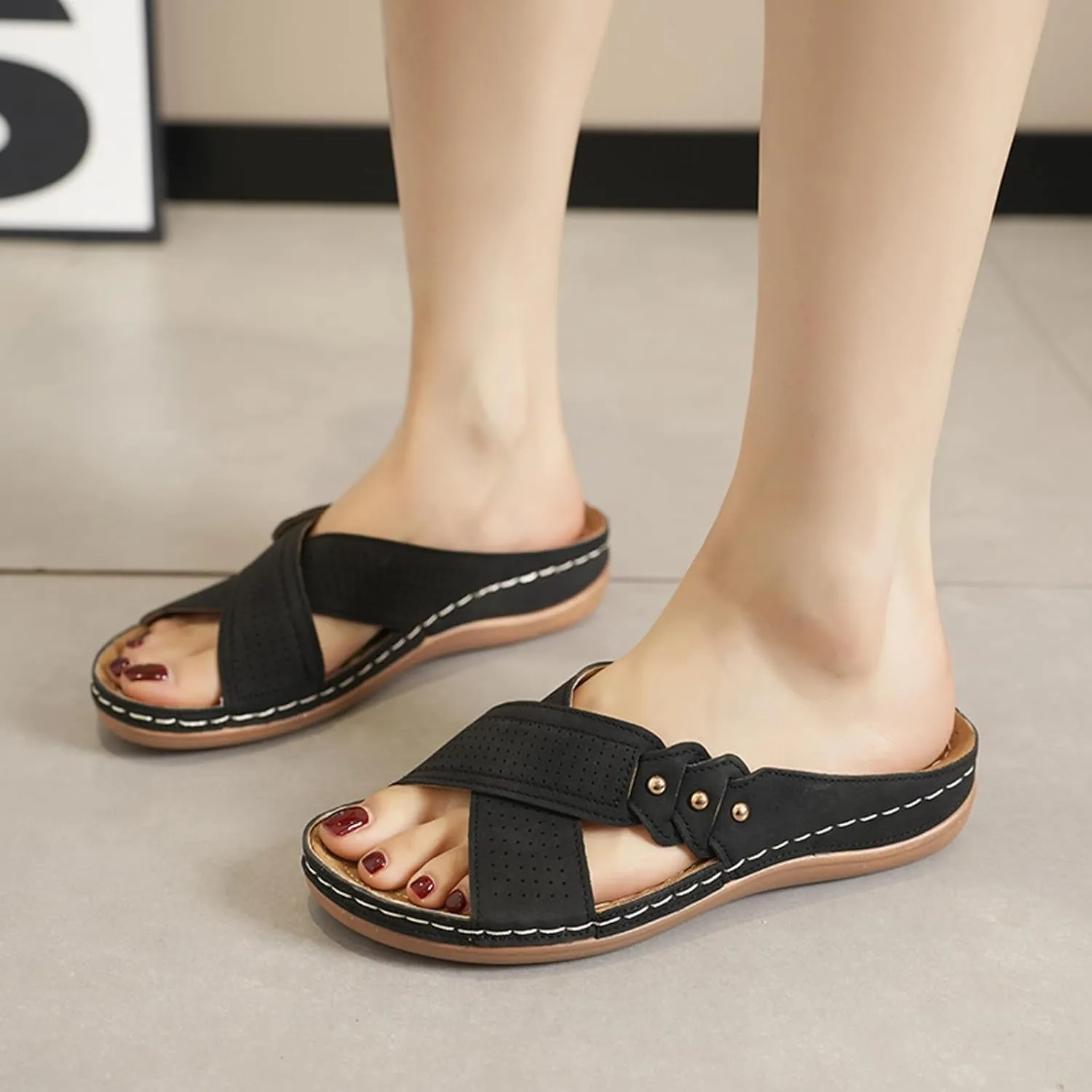 Women's Arch Support Wedge Sandals Summer Beach Walking Cushion Sandals Summer Sandals Temperament Sandals