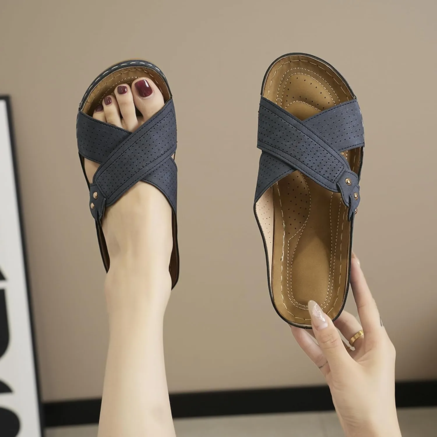 Women's Arch Support Wedge Sandals Summer Beach Walking Cushion Sandals Summer Sandals Temperament Sandals