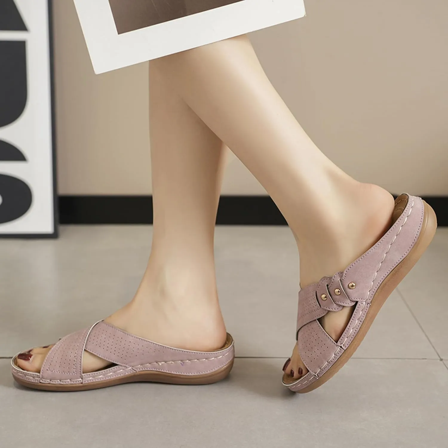 Women's Arch Support Wedge Sandals Summer Beach Walking Cushion Sandals Summer Sandals Temperament Sandals
