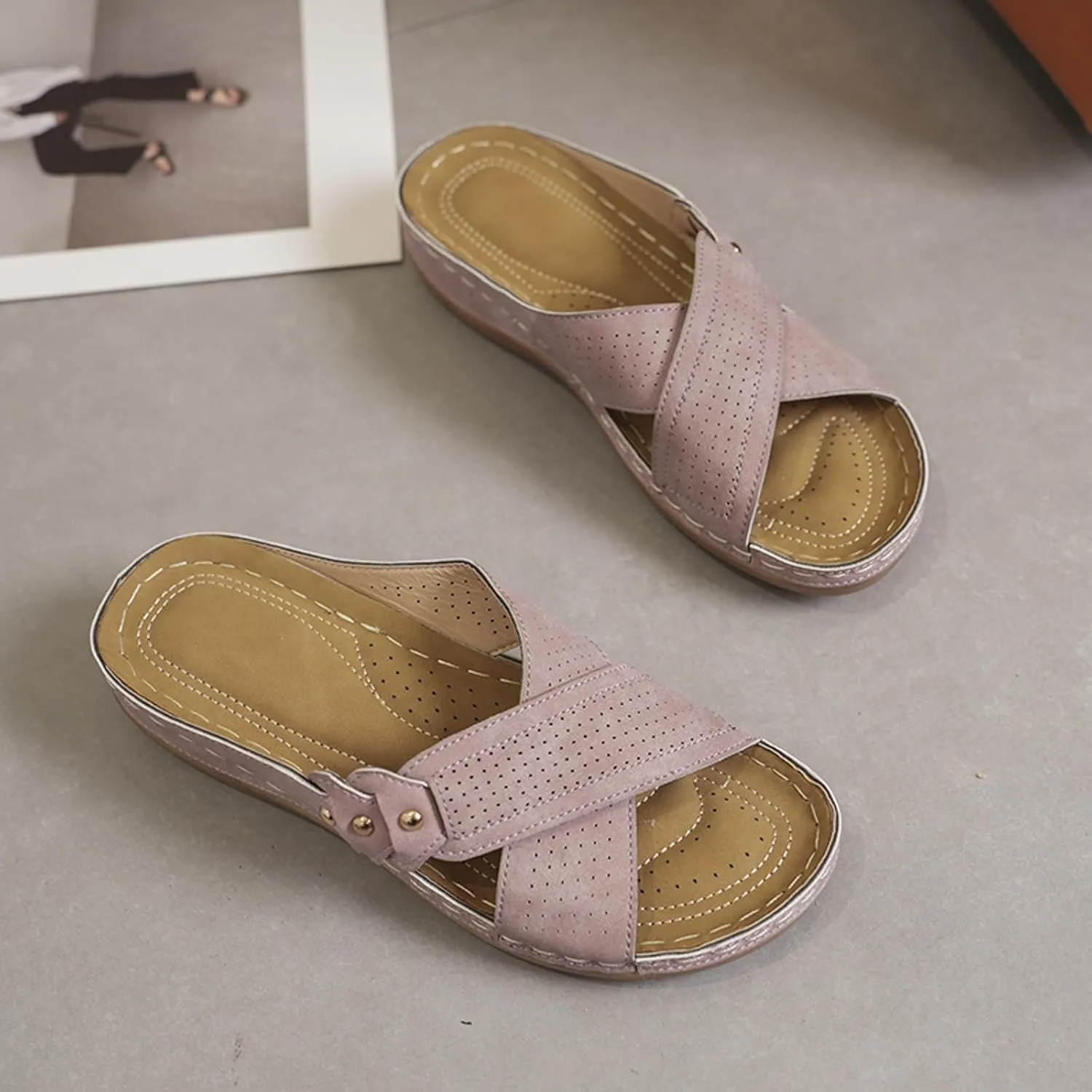 Women's Arch Support Wedge Sandals Summer Beach Walking Cushion Sandals Summer Sandals Temperament Sandals