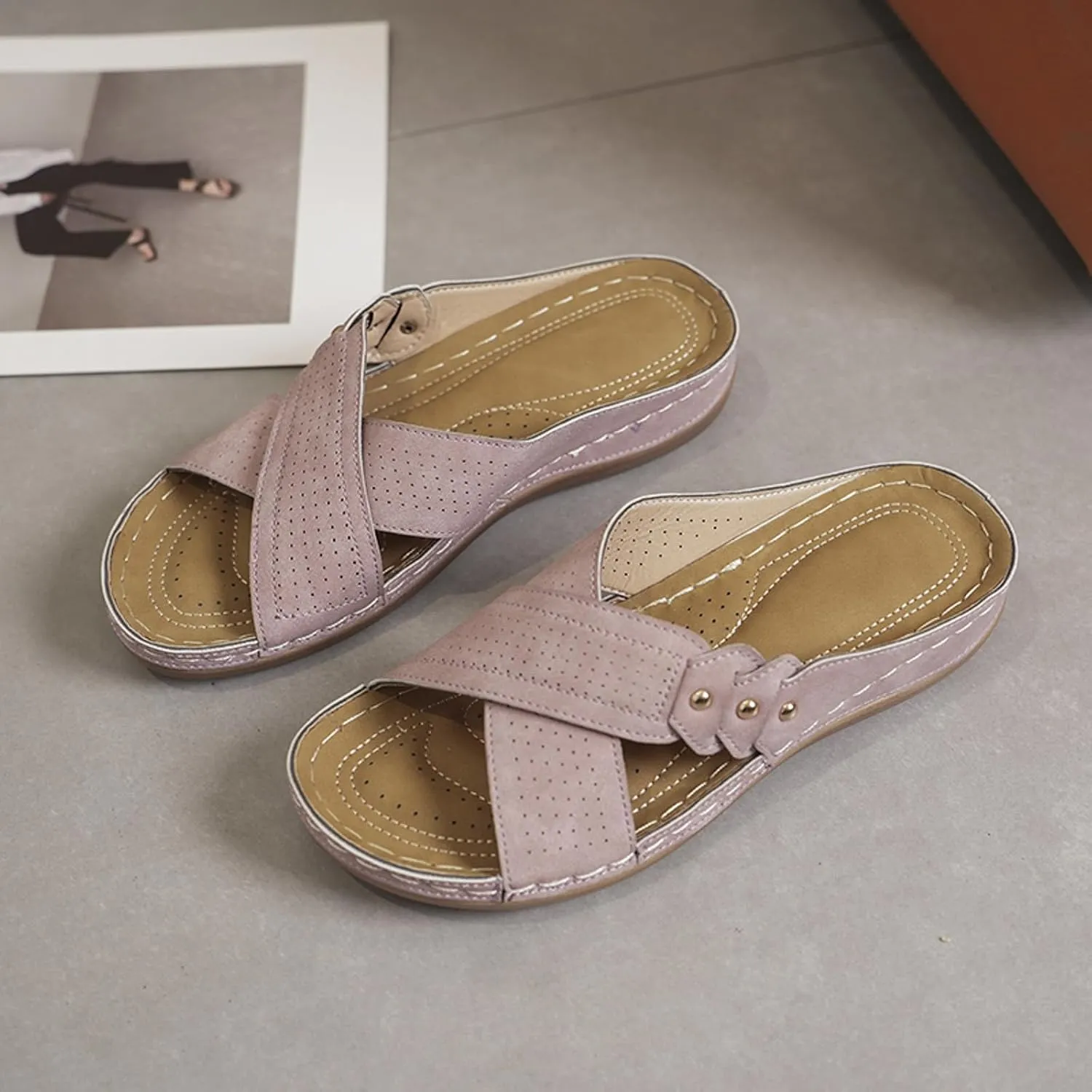 Women's Arch Support Wedge Sandals Summer Beach Walking Cushion Sandals Summer Sandals Temperament Sandals