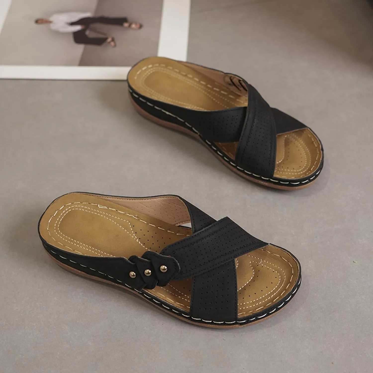 Women's Arch Support Wedge Sandals Summer Beach Walking Cushion Sandals Summer Sandals Temperament Sandals