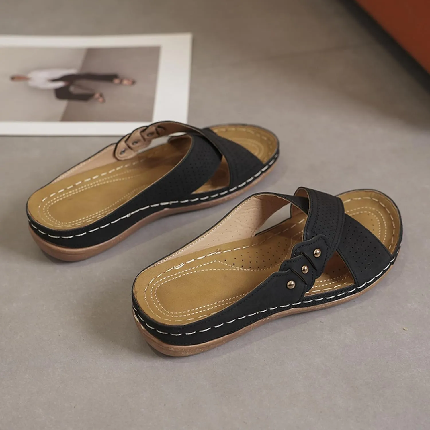 Women's Arch Support Wedge Sandals Summer Beach Walking Cushion Sandals Summer Sandals Temperament Sandals