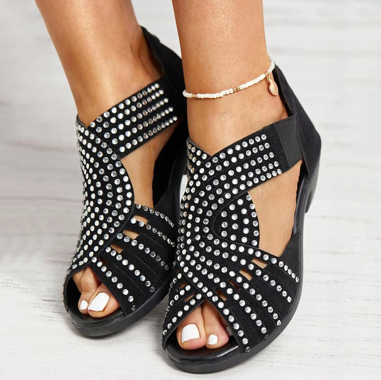 Women's Buckle Flatform Chunky Heel Sandals Retro Single Open Toe Breathable Arch Support Pump Shoes Classic Lightweight