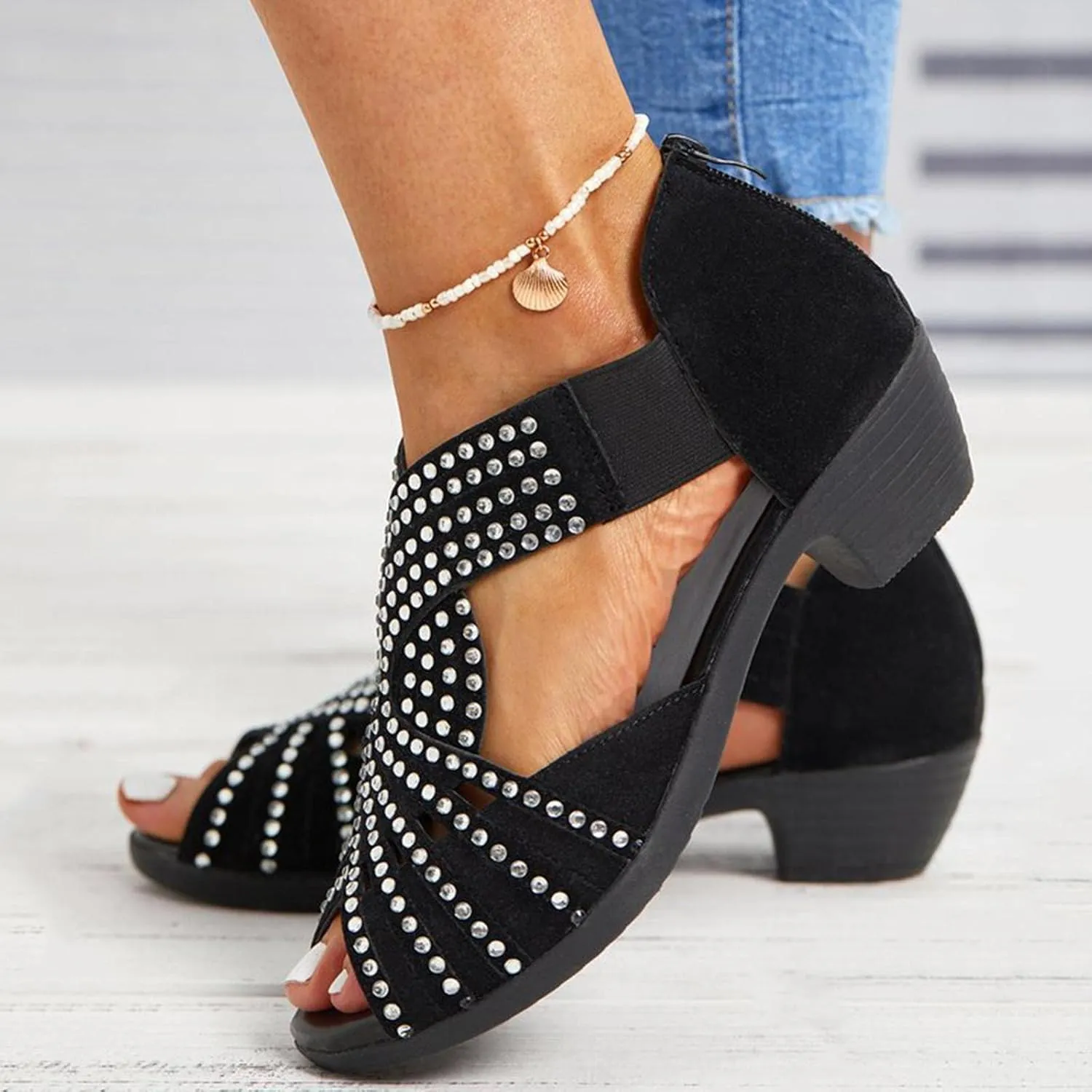 Women's Buckle Flatform Chunky Heel Sandals Retro Single Open Toe Breathable Arch Support Pump Shoes Classic Lightweight