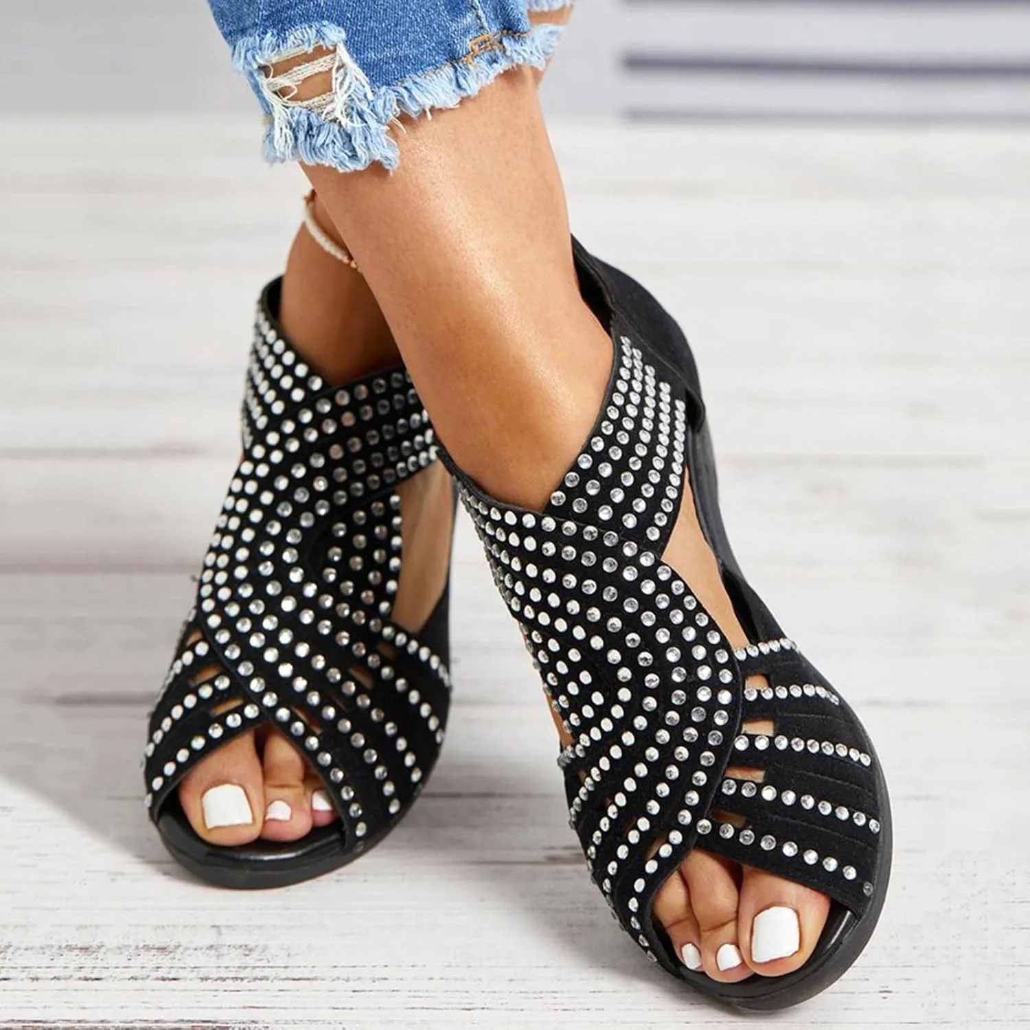 Women's Buckle Flatform Chunky Heel Sandals Retro Single Open Toe Breathable Arch Support Pump Shoes Classic Lightweight