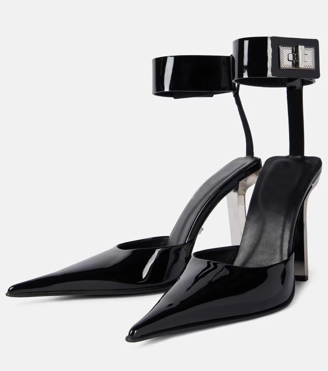 Women's Closed Toe Patent Leather Sandal Pumps with Ankle Strap Stiletto High Heels Sexy Party Wedding Dressy Shoes