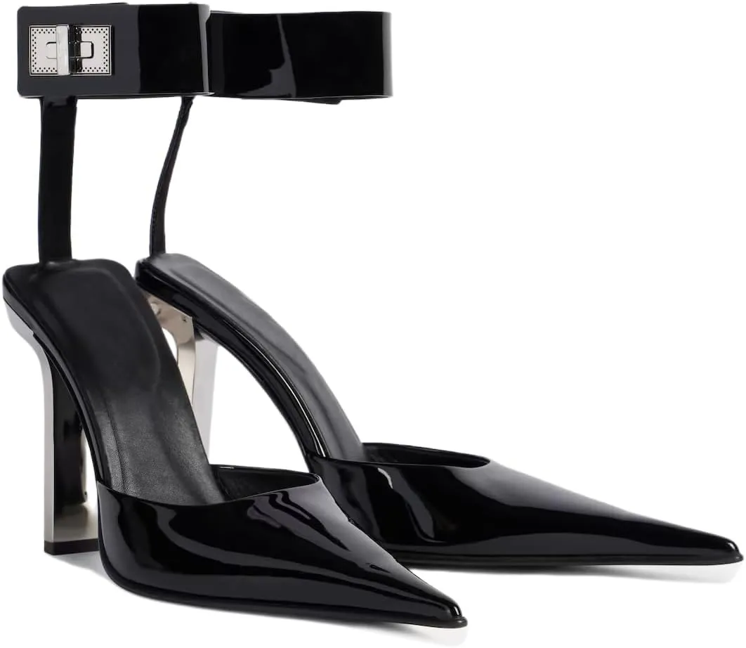 Women's Closed Toe Patent Leather Sandal Pumps with Ankle Strap Stiletto High Heels Sexy Party Wedding Dressy Shoes