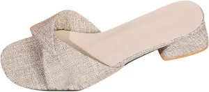 Womens Dressy Low Heel Sandals Summer Slides Chunky Block Heeled Open Toe Slip on Slippers Square-Toe Slide Sandal