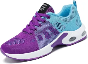 Women's Fashion Air Cushion Sneakers Mesh Breathable Lace Up Lightweight Arch Support Orthotic Shock-Absorbing Walking Shoes (Purple,8.5,Women,8.5)